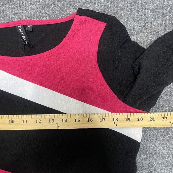 Zoë+Phoebe Womens Diagonal Stripe Colorblock Dress Black & Pink L XL - Picture 7 of 8